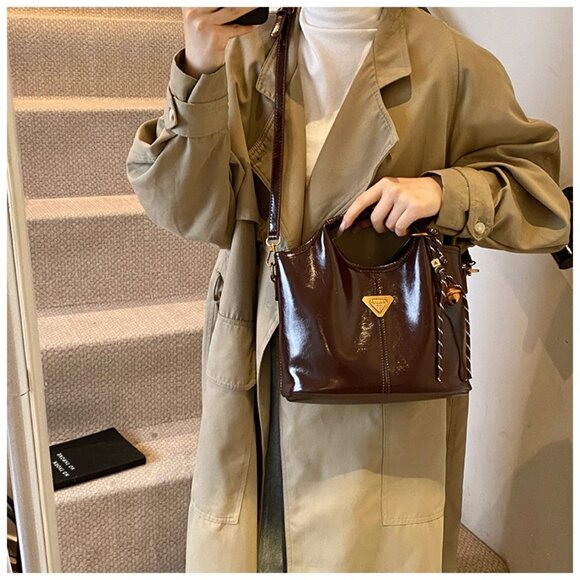 Patent Faux Leather Slouchy Mini Tote Bag /Multiple colors available - Picture 5 of 13